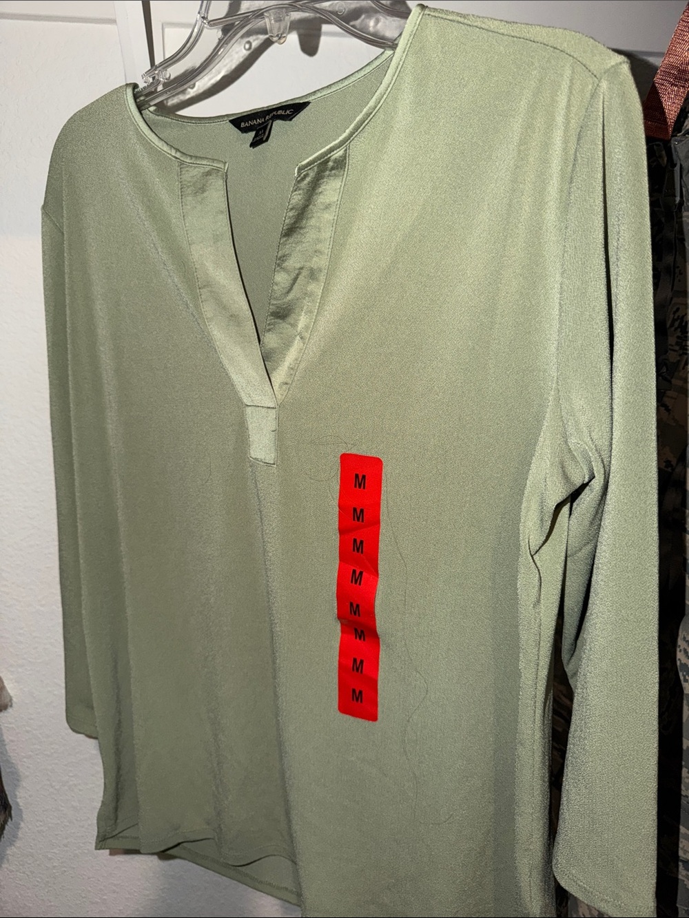 Banana Republic Olive Green Long-Sleeve Split-Neck Button Down Shirt